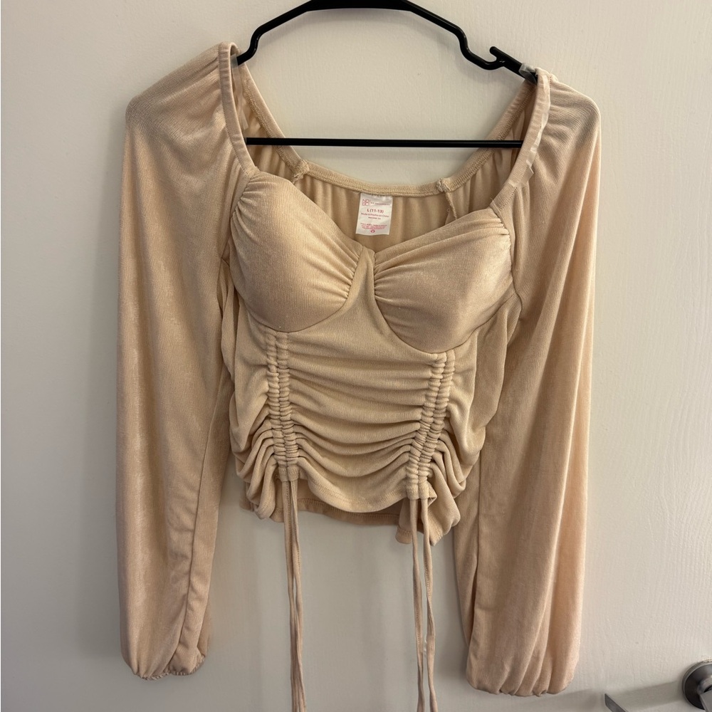 No Boundaries Tan Ruched Bustier Blouse